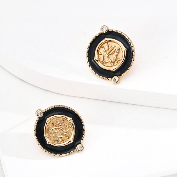 Chic S925 Sterling Silver Enamel Medallion Stud Earrings - Picture 7 of 10